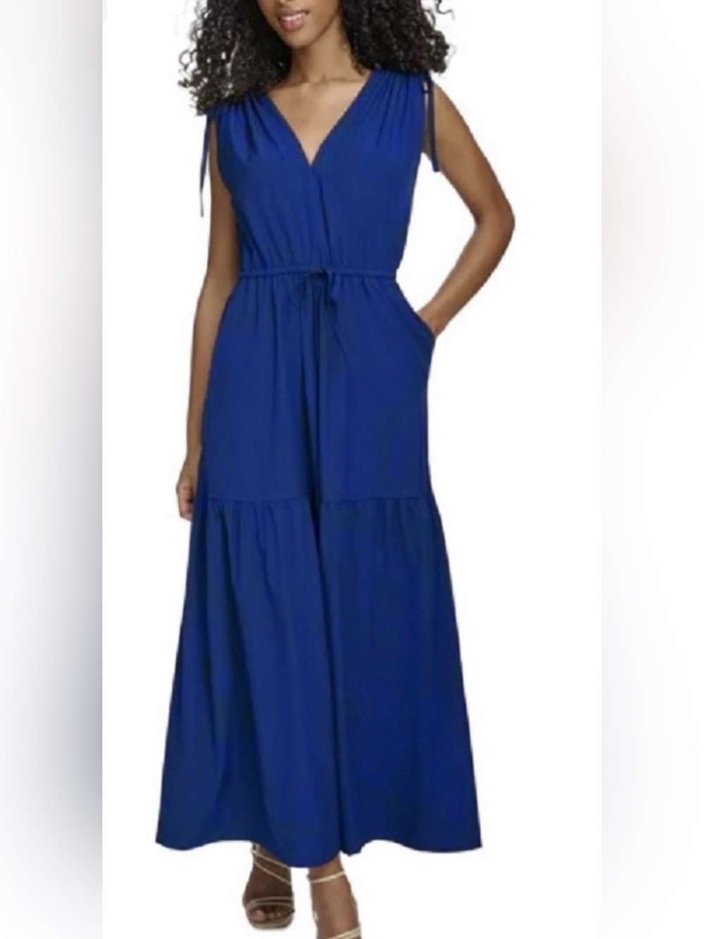 Calvin Klein Royal Blue Sleeveless V-Neck adjustable maxi dress